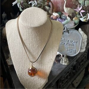 Vintage amber glass smooth orb pool of light style necklace